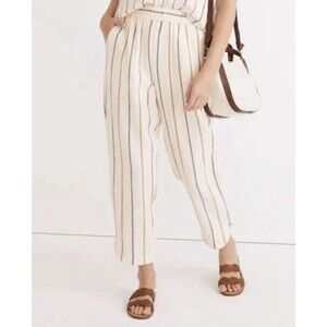 Madewell sz M Lightspun Westing Pull-On Striped Cropped Pants Ivory Cotton *FLAW
